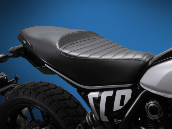 Sargent World Sport Motorcycle Seat for the Ducati Scrambler 2023+ in Vintage Black Pleat